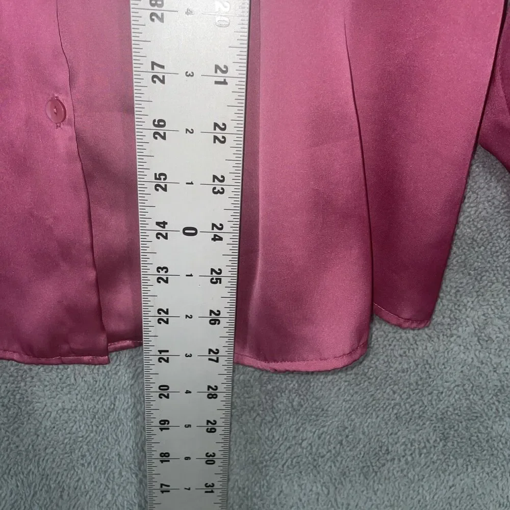 Jones New York Blouse Womens 1X Pink Button Up V Neck Long Sleeve Satin Career - Picture 8 of 12